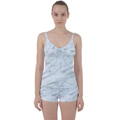 White Marble Texture Pattern Tie Front Two Piece Tankini