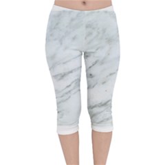 White Marble Texture Pattern Velvet Capri Leggings 