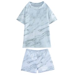 White Marble Texture Pattern Kids  Swim Tee And Shorts Set by Jancukart