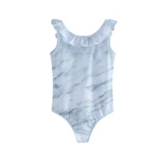 White Marble Texture Pattern Kids  Frill Swimsuit