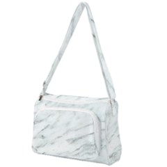 White Marble Texture Pattern Front Pocket Crossbody Bag