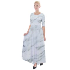 White Marble Texture Pattern Half Sleeves Maxi Dress by Jancukart