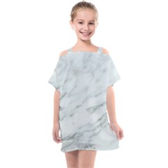 White Marble Texture Pattern Kids  One Piece Chiffon Dress by Jancukart