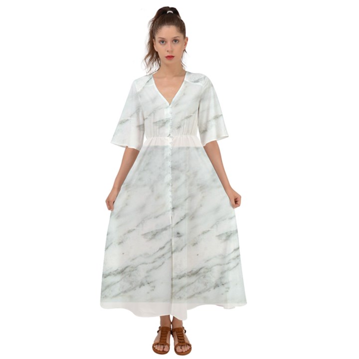 White Marble Texture Pattern Kimono Sleeve Boho Dress