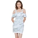 White Marble Texture Pattern Shoulder Frill Bodycon Summer Dress View3