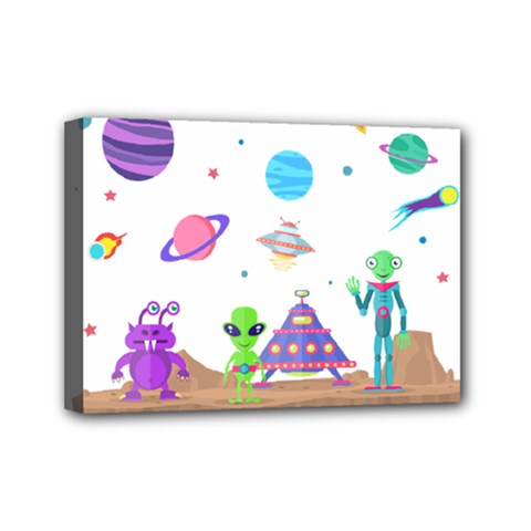 Alien Ufo Star Universe Star Vector Image Mini Canvas 7  X 5  (stretched)