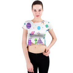 Alien Ufo Star Universe Star Vector Image Crew Neck Crop Top