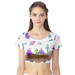 Alien Ufo Star Universe Star Vector Image Short Sleeve Crop Top