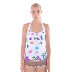 Alien Ufo Star Universe Star Vector Image Boyleg Halter Swimsuit 