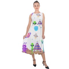 Alien Ufo Star Universe Star Vector Image Midi Tie-back Chiffon Dress by Jancukart