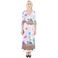 Alien Ufo Star Universe Star Vector Image Quarter Sleeve Wrap Maxi Dress