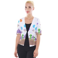 Alien Ufo Star Universe Star Vector Image Cropped Button Cardigan