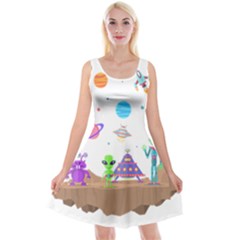 Alien Ufo Star Universe Star Vector Image Reversible Velvet Sleeveless Dress by Jancukart