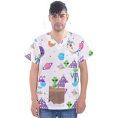 Alien Ufo Star Universe Star Vector Image Men s V-neck Scrub Top