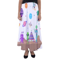 Alien Ufo Star Universe Star Vector Image Flared Maxi Skirt