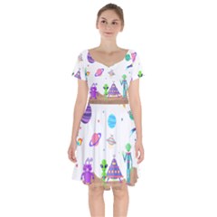 Alien Ufo Star Universe Star Vector Image Short Sleeve Bardot Dress