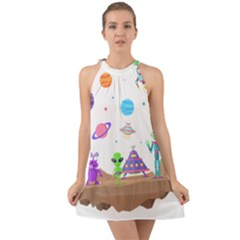 Alien Ufo Star Universe Star Vector Image Halter Tie Back Chiffon Dress by Jancukart