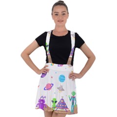 Alien Ufo Star Universe Star Vector Image Velvet Suspender Skater Skirt