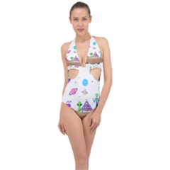 Alien Ufo Star Universe Star Vector Image Halter Front Plunge Swimsuit by Jancukart