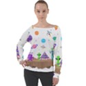 Alien Ufo Star Universe Star Vector Image Off Shoulder Long Sleeve Velour Top View1