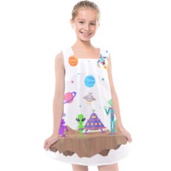 Alien Ufo Star Universe Star Vector Image Kids  Cross Back Dress by Jancukart