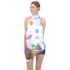 Alien Ufo Star Universe Star Vector Image Halter Asymmetric Satin Top by Jancukart