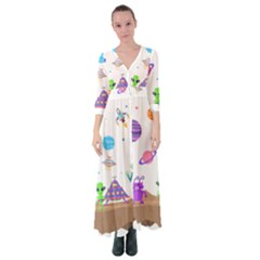 Alien Ufo Star Universe Star Vector Image Button Up Maxi Dress