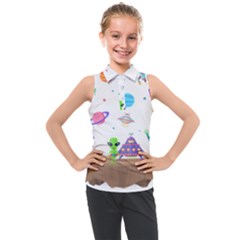 Alien Ufo Star Universe Star Vector Image Kids  Sleeveless Polo Tee