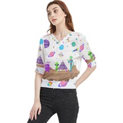 Alien Ufo Star Universe Star Vector Image Quarter Sleeve Blouse