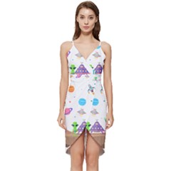 Alien Ufo Star Universe Star Vector Image Wrap Frill Dress