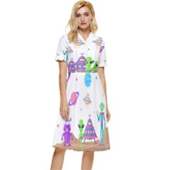 Alien Ufo Star Universe Star Vector Image Button Top Knee Length Dress