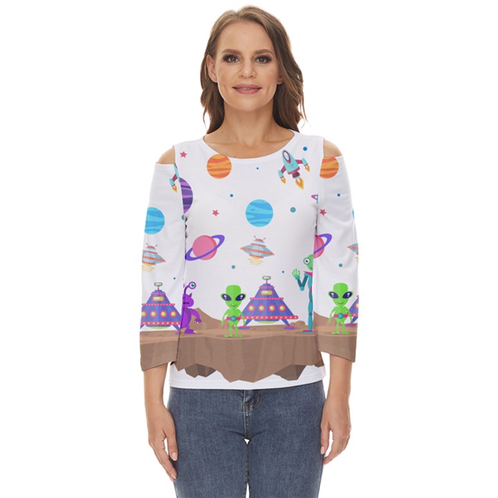 Alien Ufo Star Universe Star Vector Image Cut Out Wide Sleeve Top