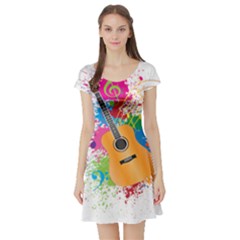 String Instrument Acoustic Guitar Short Sleeve Skater Dress