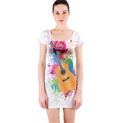 String Instrument Acoustic Guitar Short Sleeve Bodycon Dress