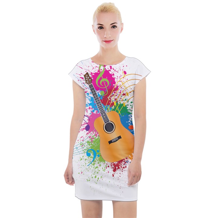 String Instrument Acoustic Guitar Cap Sleeve Bodycon Dress