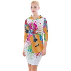 String Instrument Acoustic Guitar Quarter Sleeve Hood Bodycon Dress