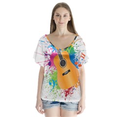 String Instrument Acoustic Guitar V-neck Flutter Sleeve Top