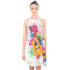 String Instrument Acoustic Guitar Halter Collar Waist Tie Chiffon Dress