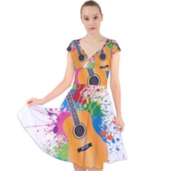 String Instrument Acoustic Guitar Cap Sleeve Front Wrap Midi Dress by Jancukart