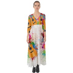 String Instrument Acoustic Guitar Button Up Boho Maxi Dress