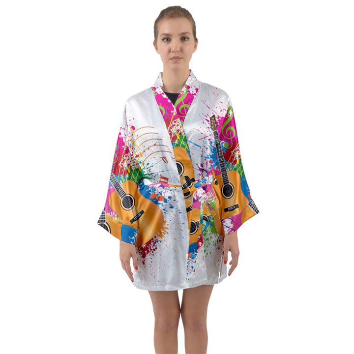 String Instrument Acoustic Guitar Long Sleeve Satin Kimono