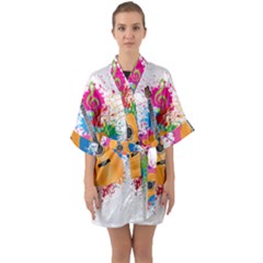 String Instrument Acoustic Guitar Half Sleeve Satin Kimono 