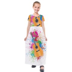 String Instrument Acoustic Guitar Kids  Short Sleeve Maxi Dress by Jancukart