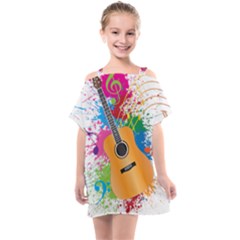 String Instrument Acoustic Guitar Kids  One Piece Chiffon Dress