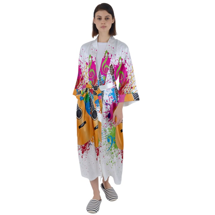 String Instrument Acoustic Guitar Maxi Satin Kimono