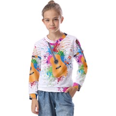 String Instrument Acoustic Guitar Kids  Long Sleeve Tee With Frill 