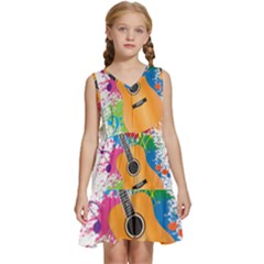 String Instrument Acoustic Guitar Kids  Sleeveless Tiered Mini Dress by Jancukart