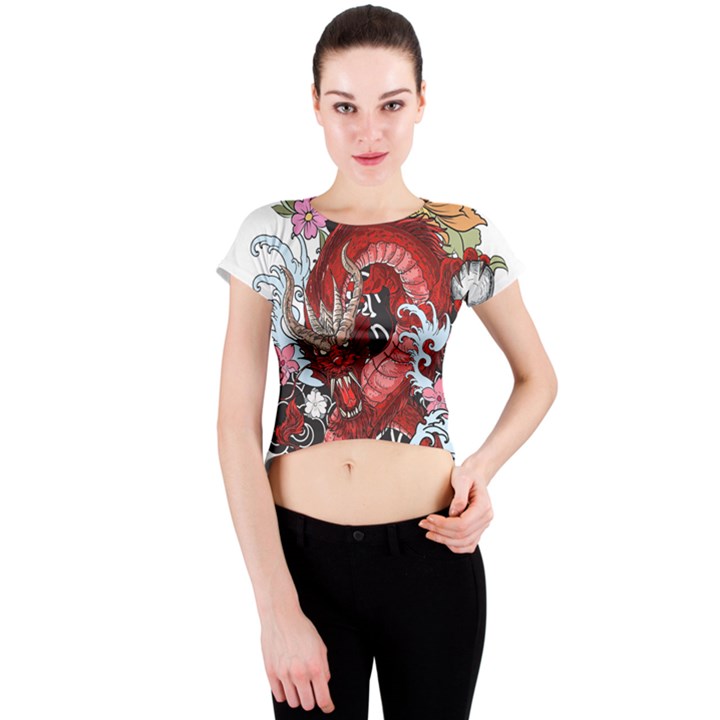 Drawing Red Dragon Legendary Crew Neck Crop Top