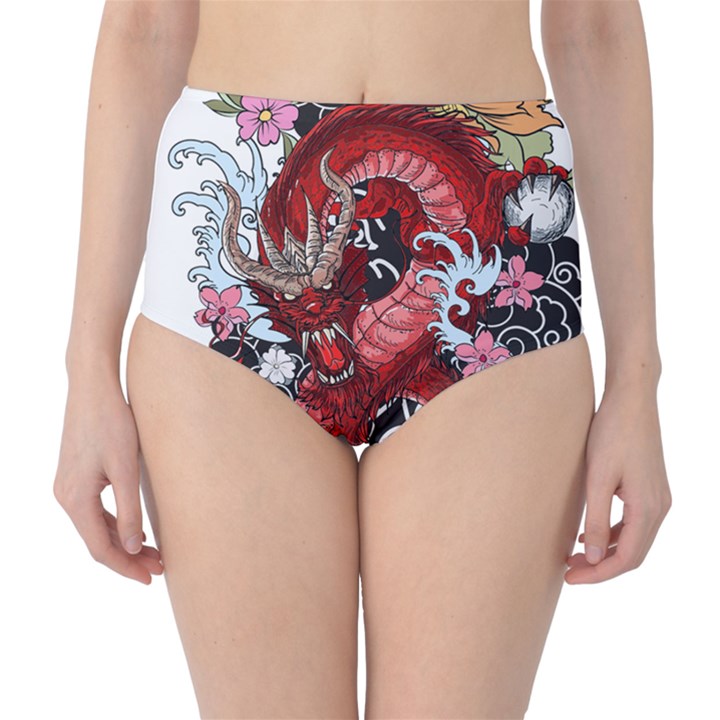 Drawing Red Dragon Legendary Classic High-Waist Bikini Bottoms