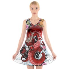 Drawing Red Dragon Legendary V-neck Sleeveless Dress